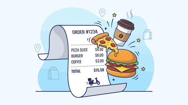 Digital Food Delivery Order Receipt Detailing Fast Food Items Representing Modern Online Shopping Convenience