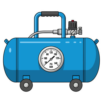 Portable Blue Air Compressor Cartoon Vector Illustration