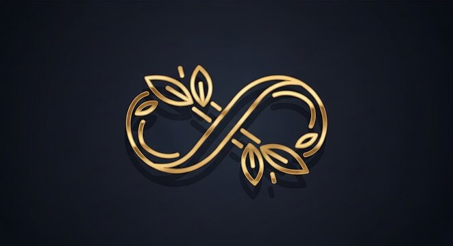 Golden infinity symbol with leaves