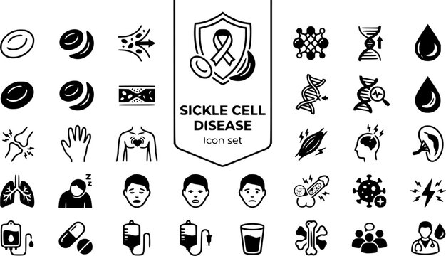 Sickle Cell Disease Icon Set Pain Crisis Blood Disorder Cell Mutation Patient Advocacy Genetic Disease Hematology Care Vector Illustration