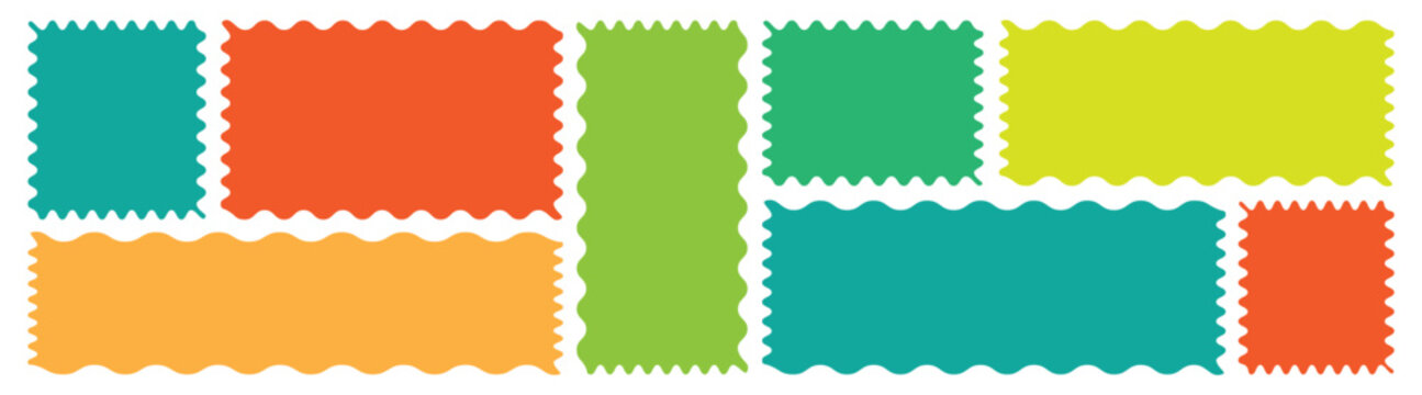 Colorful wavy rectangles Frames Collection. Creative solid style vector set on light background.