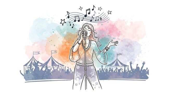 Woman singing at an outdoor concert