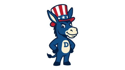 Naklejka premium Democratic Donkey Mascot Wearing a Patriotic Uncle Sam Hat, Symbolizing American Politics and Elections