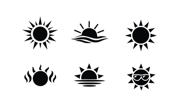 Sun Icon Set &ndash; Silhouette Vector Collection for Weather, Summer, and Energy Design
