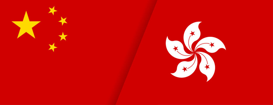 中国国旗と香港国旗の組み合わせデザイン Combined China and Hong Kong Flags Background
