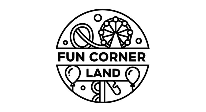 Amusement park logo ferris wheel roller coaster balloons vector illustration