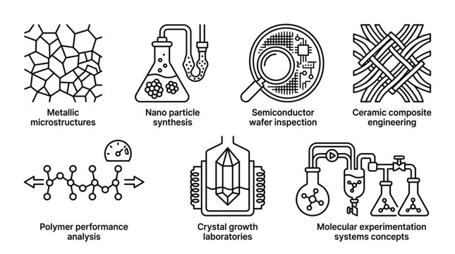Collection of scientific research and laboratory experiment icons.