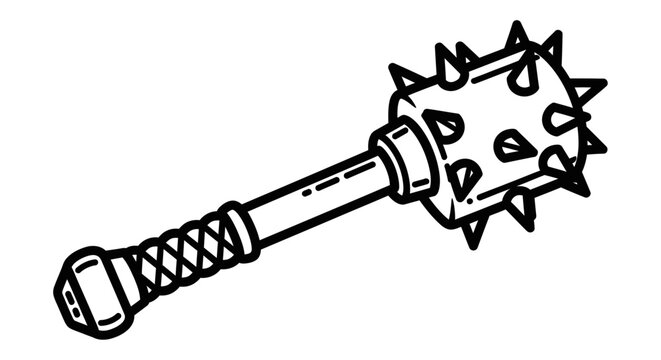 Graphic illustration of a spiked mace weapon on a white background