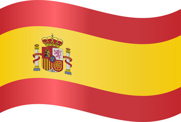 Obraz premium Realistic Spain Waving Flag Icon 3D Glossy Country Badge Vector