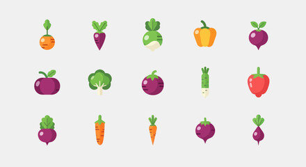 Obraz premium Vegetable icons set on white background