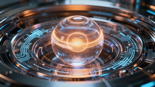 Futuristic Quantum Energy Sphere with Advanced Digital Circuit Technology Loop
