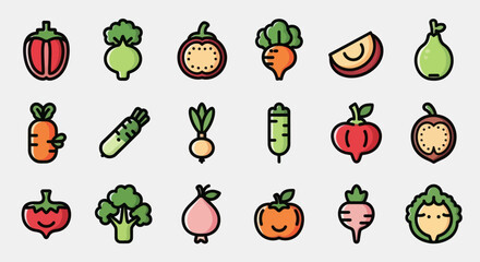 Fototapeta premium Vegetable icons set on white background