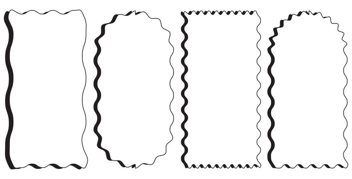 Wave border rectangles. Wave frame contrast shapes. Set of wavy frames isolated on white background.