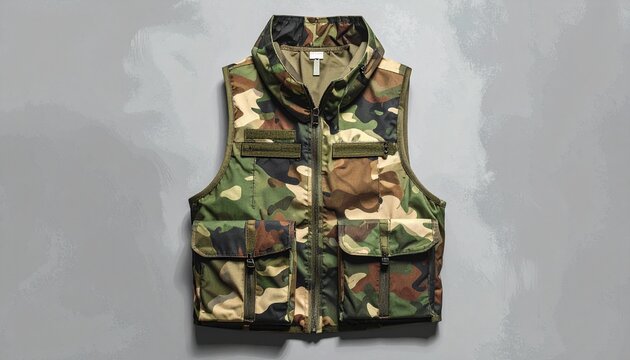 Camouflage hooded vest with multiple tactical utility pockets
