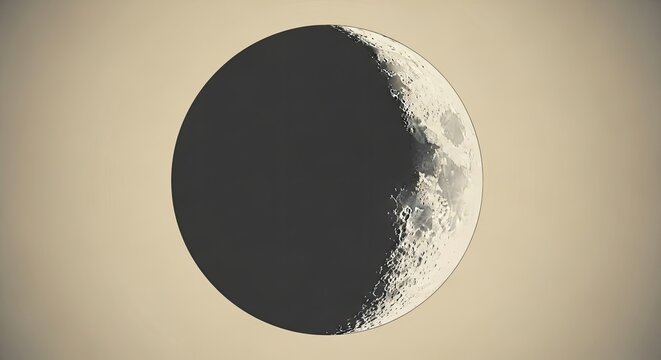 Detailed first quarter Moon. Waxing half moon showing illuminated craters, lunar surface texture, and terminator line in space.