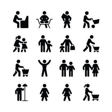 Collection of pictogram icons showing people activities