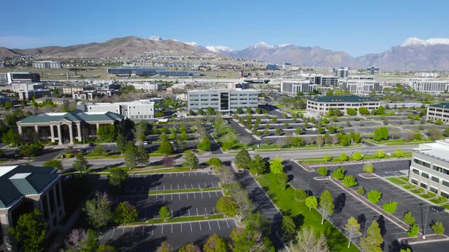 Aerial of Thanksgiving Point Tech Office Buildings in Lehi, Utah