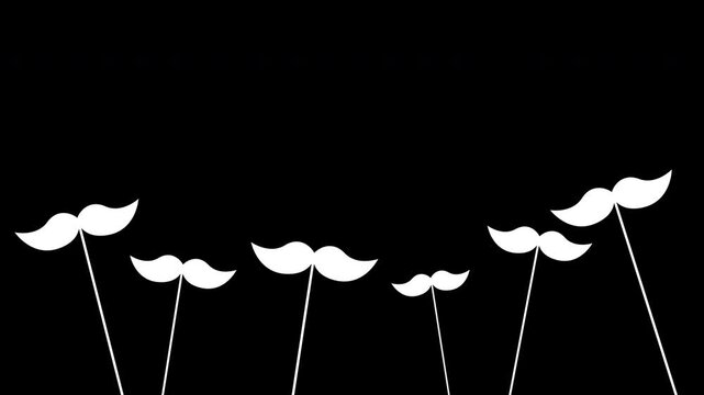 Retro barber shop commercial template with realistic floating mustache stick layers on a black background.