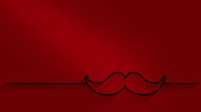Mustache outline graphic with metallic light sweep flare effect over a clean flat red background.