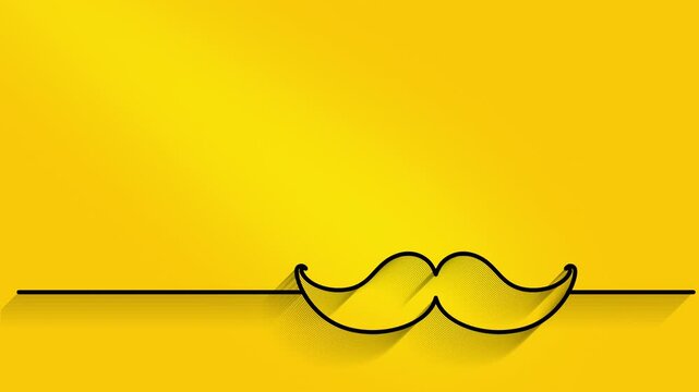 Fathers Day promo background featuring a flat vector mustache icon with a light sweep on a yellow backdrop.