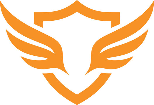 Orange stylized shield emblem featuring dynamic flame wings isolated on transparent background
