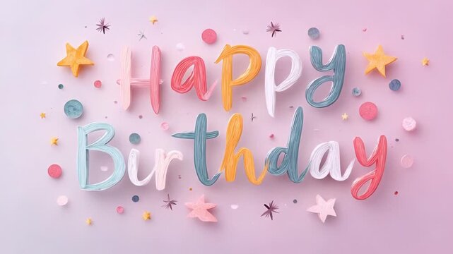 Vibrant happy birthday design with colorful letters and stars on light background