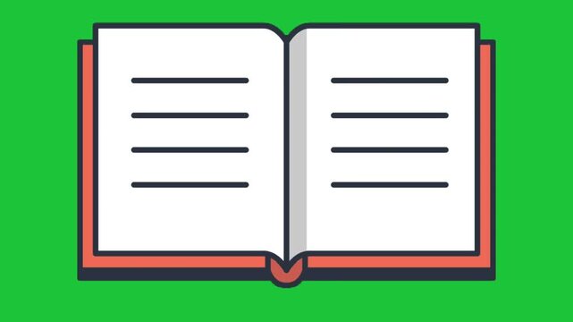 Animated open book icon on green screen background representing education reading learning knowledge and study concept