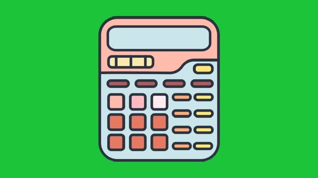 Animated calculator icon on green screen background representing mathematics accounting finance and calculation tasks