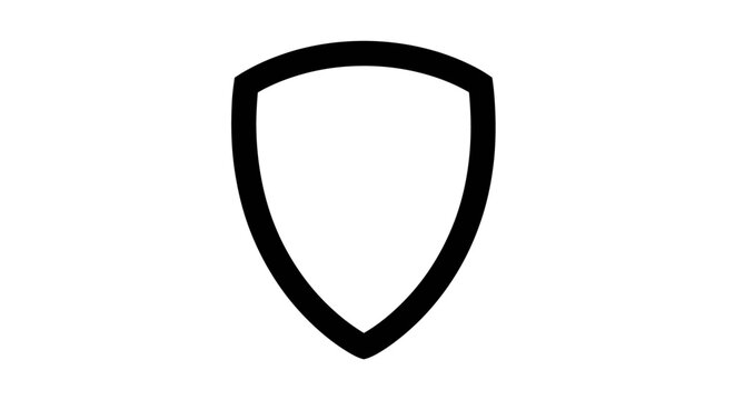 Black outline of a shield shape on white background representing protection and safety