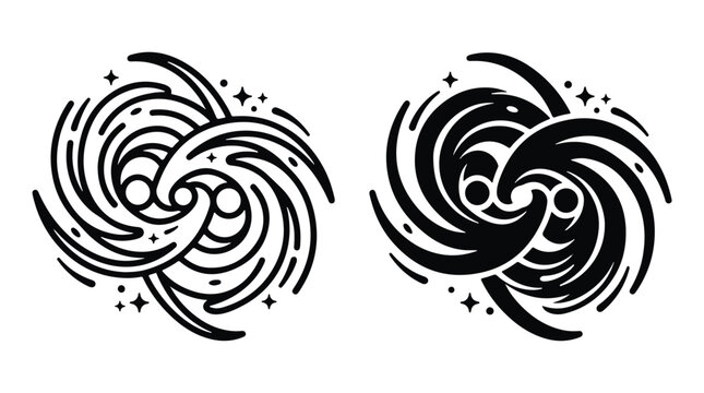Astrology Galactic Collision Icon Set Showing Cosmic Influence and Intertwined Destinies