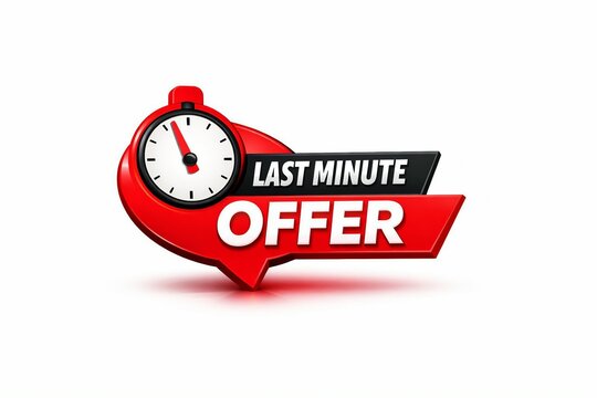 Last minute offer sign with red stopwatch and arrow design