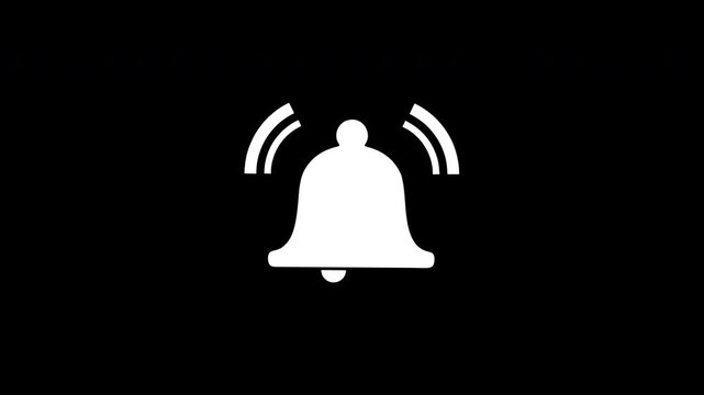 White ringing bell notification icon animation with sound waves on a transparent background with alpha channel for social media alerts and digital reminders for video creators