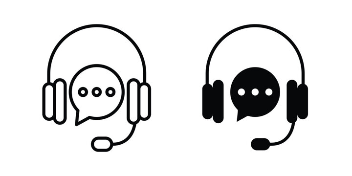 Support service headset icon vector Illustration, Solid and stroke Style Icon