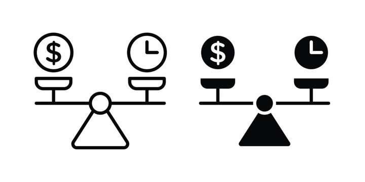 Time and money scale icon vector Illustration, Solid and stroke Style Icon