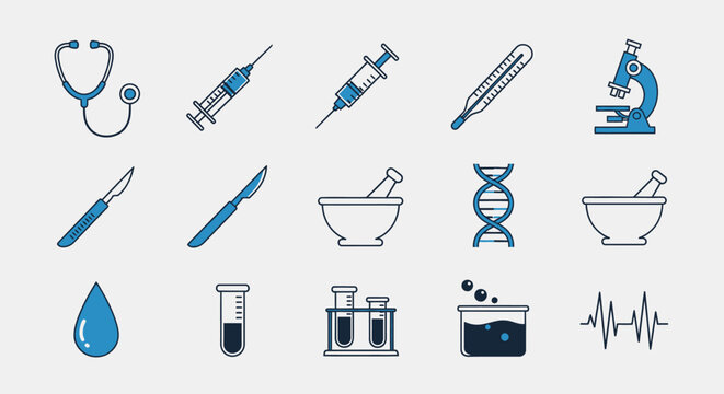 Medical icons set healthcare and scientific equipment illustrations