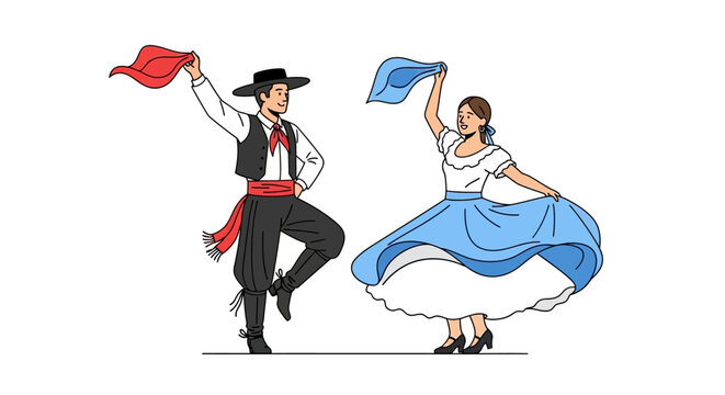 Traditional Argentine Folklore Dancers Performing Cueca or Chacarera