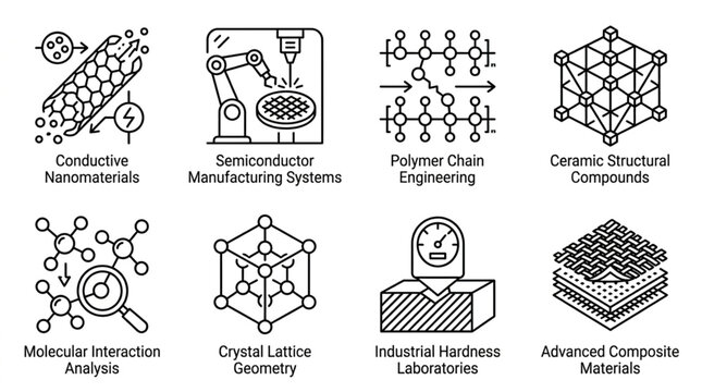 Collection of Scientific and Material Science Icons.