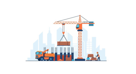 Fototapeta premium Construction crane lifting heavy materials on a city building site