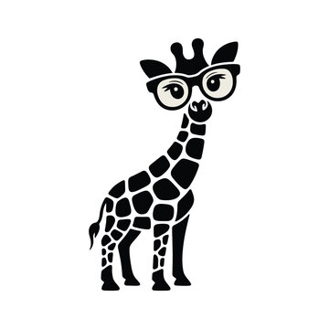 Cute Baby Giraffe Wearing Glasses Silhouette Vector Illustration