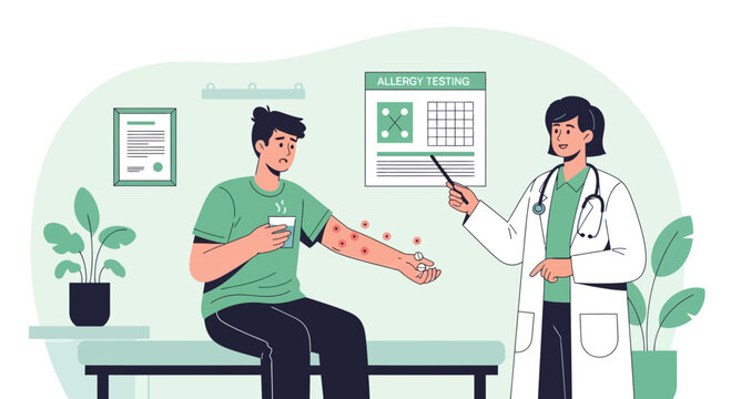 Allergy test with a doctor and patient. Skin rash treatment.