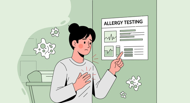 Allergy Testing: Woman Reacting with Chest Pain, Medical Diagnosis