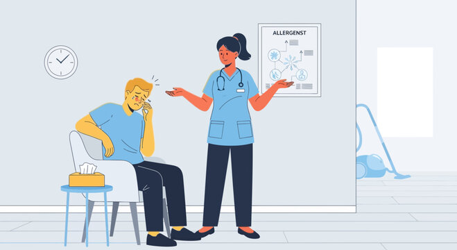 Doctor explains allergy to patient. Healthcare and wellness