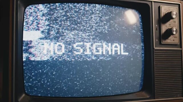 Vintage television screen displaying 'no signal' with static and interference retro old glitch broadcast reception retro old glitch broadcast reception