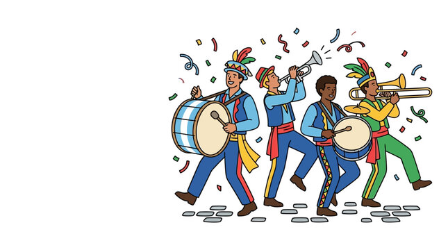 Festive Street Parade Musicians Playing Instruments