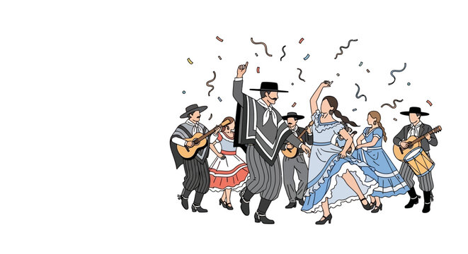 Chilean Cueca Dancers and Musicians Celebrating Traditional Culture