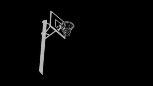 basketball player slam dunk silhouette animation on green screen background, athlete jumping to hoop with ball motion graphic chroma key, basketball dunk sports icon video overlay with green backdrop