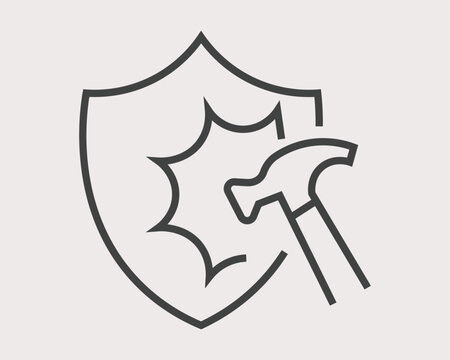 Hammer hitting a shield icon