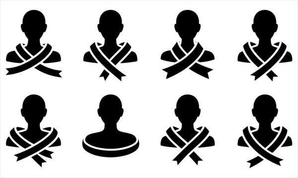 Collection of black silhouette icons representing award winners with sashes isolated on white vectors design,icon sheet