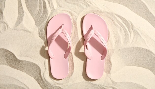 pink flip flops on the beach photo suitable to your brand, display, advertise, fashion, shop, marketing, flip flop day, and more