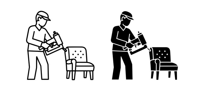 Upholsterer Repairing Chair, Furniture Restoration, Craftsmanship, DIY Home Improvement Icons